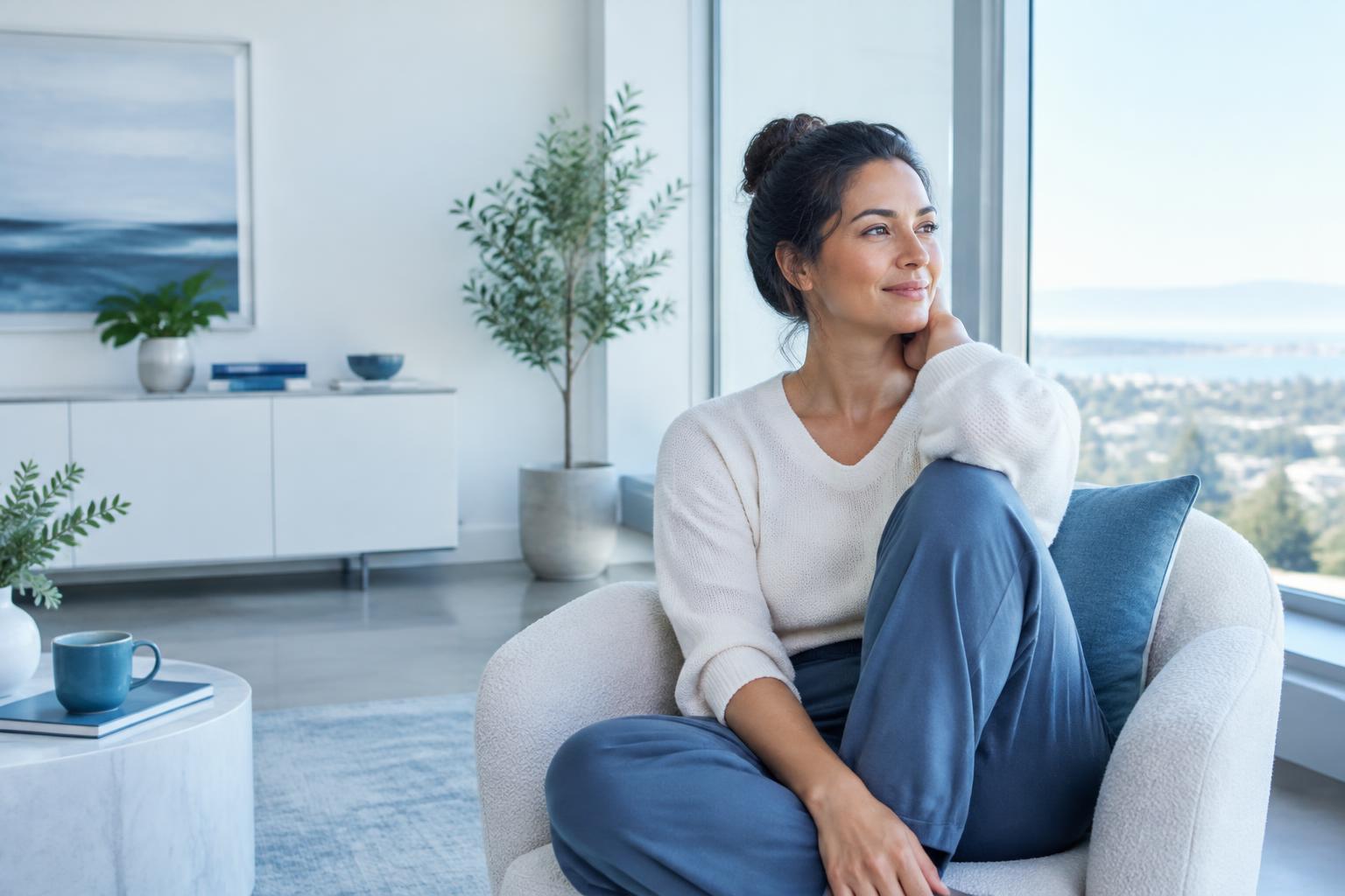 Adult patient relaxing in a bright home wellness setting